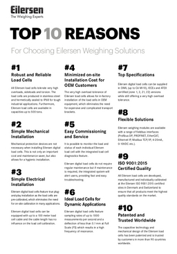 Top 10 Reasons For Choosing Eilersen Weighing Solutions (Click to download PDF)